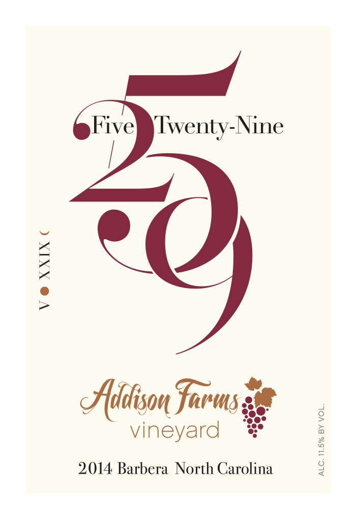 Five twenty-nine addison farms vineyard 2014 barbera north carolina